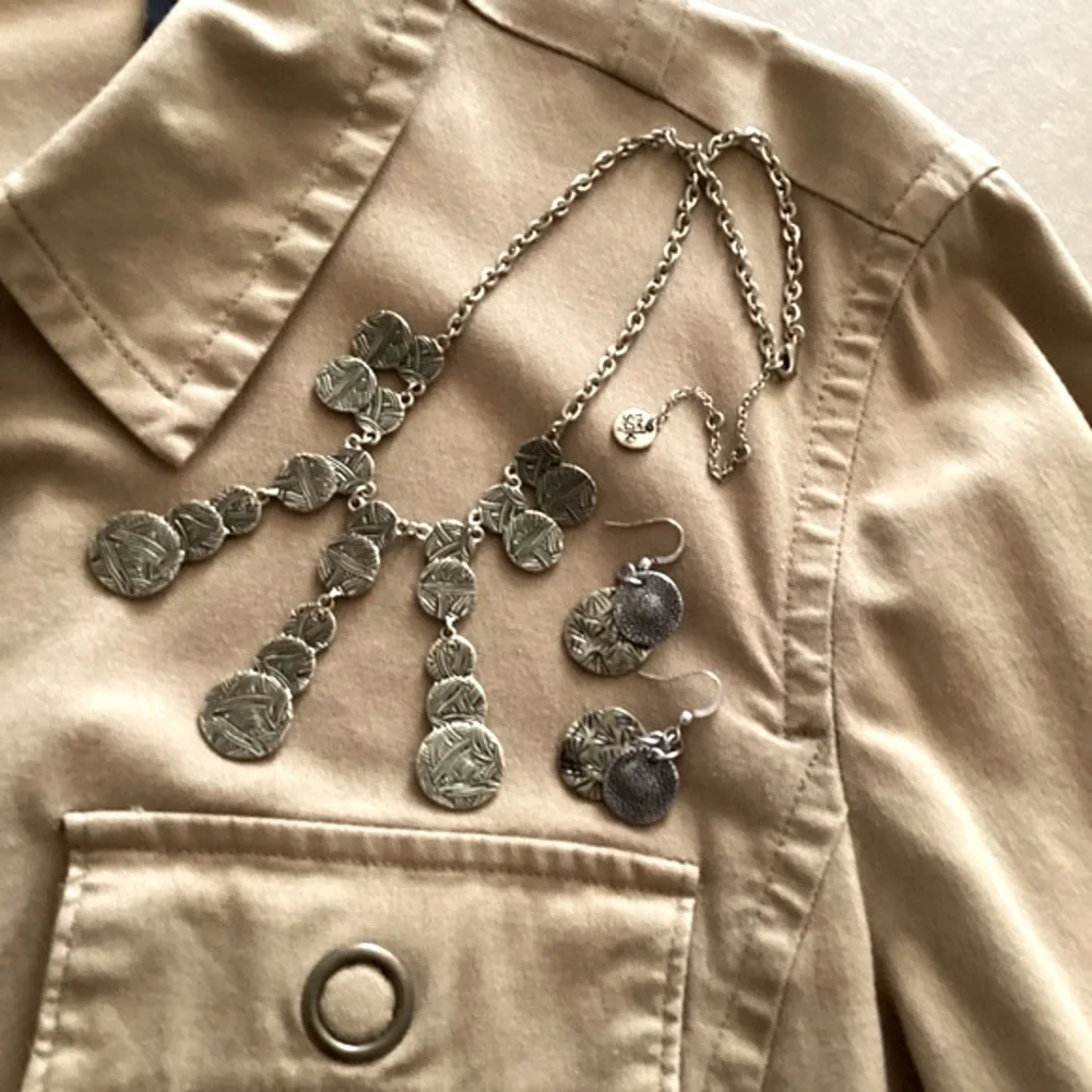The Sak Gold Tone Black Weave Pattern Aztec Style Coin Drop Statement Necklace - Picture 9 of 10